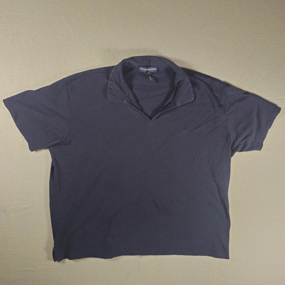 Ralph Lauren Polo Golf Shirt Women's XL Navy Blue Short Sleeve USA Made Cotton